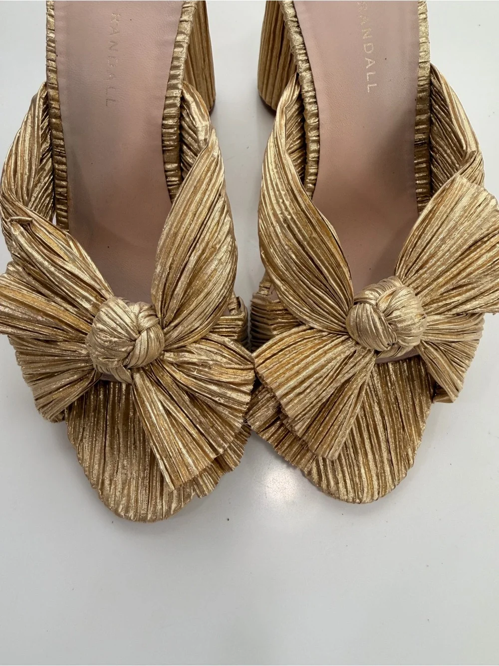 Loeffler Randall Metallic Gold Knotted Bow Block Heel Mules - Picture 7 of 10